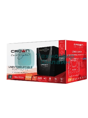 Источник бесперебойного питания Crown CMU-500X (480 ВА/240 Вт; Off-Line; 1 х Euro + 1 х IEC-320 резервным питанием и фильтрацией; 12V/4,5AH х 1; пластик)
