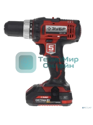 Дрель-шуруповерт аккумуляторная Зубр ДШЛ-185-22, Аккумуляторная, 18В, 2 АКБ, Кейс