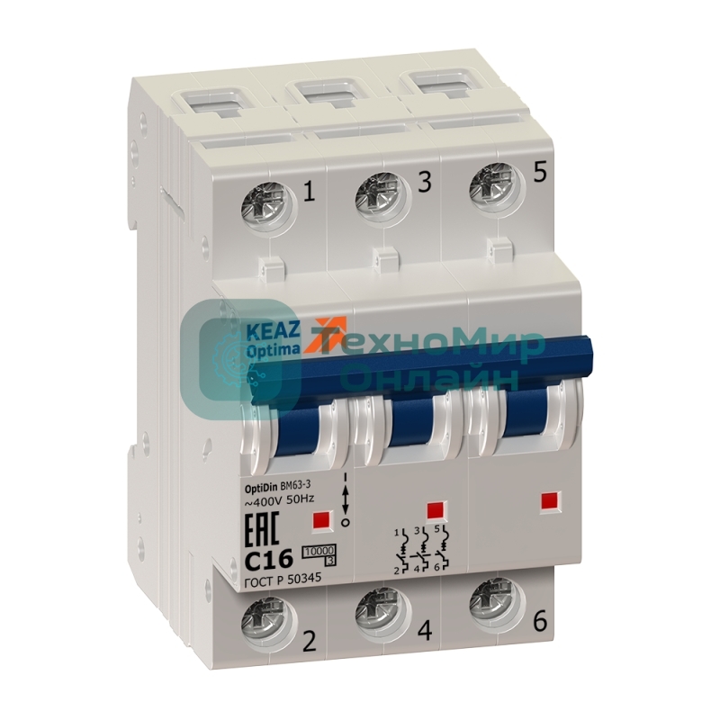 Выключатель автоматический модульный 3п C 40А 6кА OptiDin BM63-3C40-УХЛ3 КЭАЗ 260798