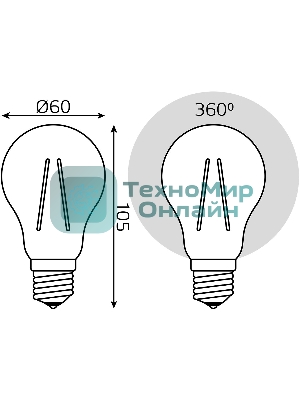 Лампа светодиодная Gauss 102802206LED Filament А60 Е27 6Вт 4100к 1/10/40