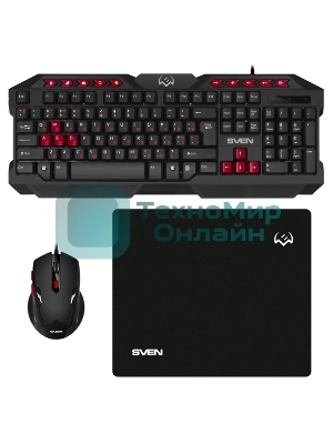 Комплект клавиатура + мышь SVEN GS-9200 игровые клавиатура, мышь и коврик