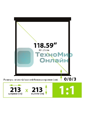 Экран Cactus 213x213см Wallscreen CS-PSW-213X213-BK 1:1 настенно-потолочный рулонный черный