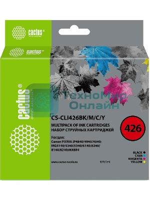 Картридж струйный Cactus CS-CLI426BK/M/C/Y черный/голубой/желтый/пурпурный набор (33.6мл) для Canon Pixma MG5140/5240/6140/8140/MX884