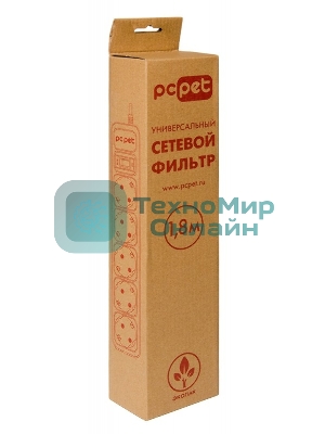 Сетевой фильтр PC Pet AP01006-E-GR 1.8м, 5 розеток, серый