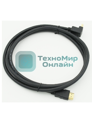 Кабель HDMI 2м, 19pin to 19pin, 1 угловой разъем, черный 