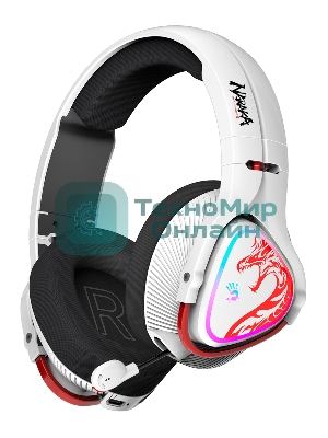 Гарнитура Bloody MR720 Naraka белый, беспроводная + проводная, радиоканал/Bluetooth/mini jack 3.5 мм, до 44 ч, подсветка