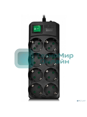 Сетевой фильтр SVEN SF-08E-16 5,0 м (8 розеток с защитными шторками,16А) черный, цветная коробка SV-021726