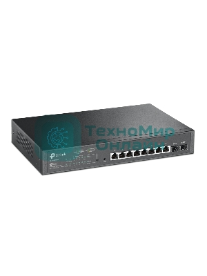 Коммутатор TP-Link JetStream 10-Port Gigabit Smart Switch with 8-Port PoE+, 8× Gigabit PoE+ Ports, 2× Gigabit SFP Slots, 802.3at/af, 150 W PoE Power, 1U 13-inch Rack-mountable Steel CaseIntegration with Omada SDN Controller, 802.1Q VLAN, STP/RSTP/MSTP, IGMP Snoopi