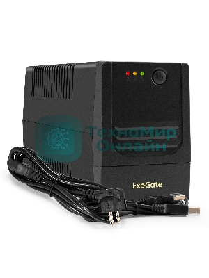 Источник бесперебойного питания ExeGate Power NB-650.LED.AVR.4C13.USB (650VA/390W, LED, AVR, 4*C13, USB, батарея 12V 7Ah, черный)