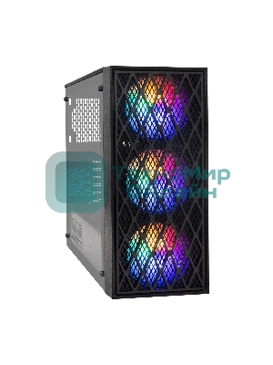 Компьютерный корпус Miditower ExeGate EVO-8243-EVO800 (ATX, БП EVO800RGb с вент. 12 см, 2хUSB+1хUSB 3.0, черный, 3 вент. с RGb подсветкой, боковая панель - закаленное стекло)