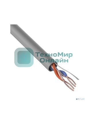 Кабель витая пара Rexant U/UTP, cat.5e, PVC, 2PR, 24AWG, INDOOR, SOLID, серый, 305м