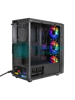 Компьютерный корпус Miditower ExeGate EVO-8243-EVO800 (ATX, БП EVO800RGb с вент. 12 см, 2хUSB+1хUSB 3.0, черный, 3 вент. с RGb подсветкой, боковая панель - закаленное стекло)