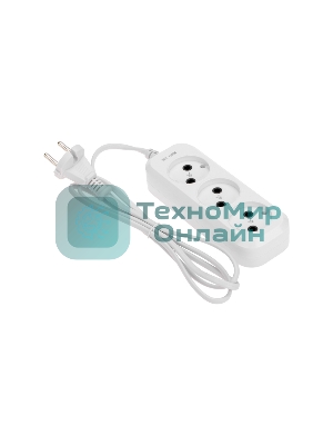 Удлинитель PROconnect 3 гнезда, 1,5 м, 2х0,75 мм², б/з, белый