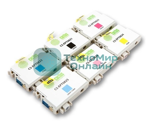 Картридж струйный Cactus CS-EPT0827 черный/голубой/пурпурный/желтый/светло-голубой/светло-пурпурный (82.8 мл) для Epson Stylus Photo R270/290/RX590