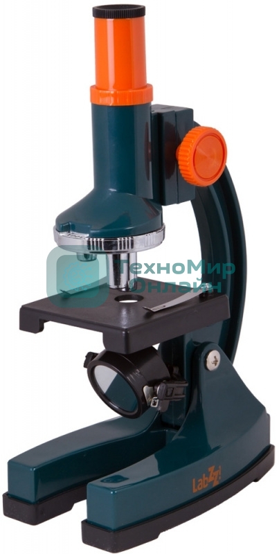 Микроскоп Levenhuk LabZZ M1 монокуляр 100-300 на 3 объектива зеленый/оранжевый