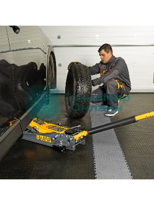 Домкрат гидравлический подкатной Denzel 2/3 т, 98-770 мм, быстрый подъем, низ. подхват, проф, SUV