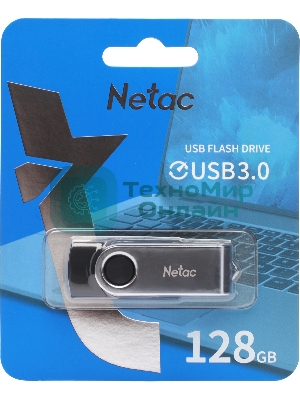 Флешка USB Netac U505 (NT03U505N-128G-30BK), 128Gb, USB 3.0, R/W 110/45, черный/серебристый