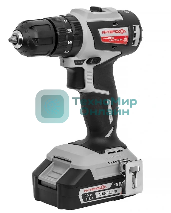 Дрель-шуруповерт аккумуляторная бесщеточная ИНТЕРСКОЛ ДАУ-10/18В 44 МиниМАКС 769.2.2.45 Li-ion, кейс, 2 аккум., 2,5 А·ч, ЗУ