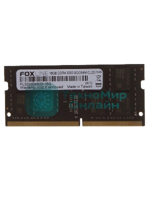Оперативная память Foxline, DDR4, 16GB (1x16 GB), 3200 MHz, CL22, SO-DIMM