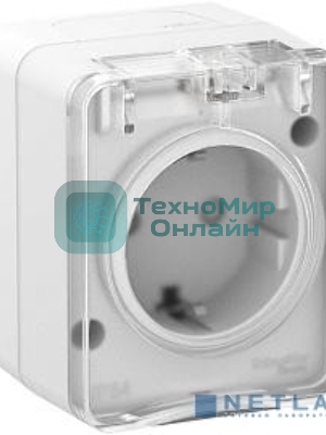 Розетка 1-м ОП AtlasDesign Profi54 16А IP54 250В с заземл. защ. шторки белый SchE ATN540145