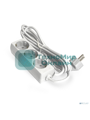 Удлинитель ExeGate ECE-3-3W (EX285806RUS), белый, 3 м, Евровилка с заземлением, 3 евророзетки с заземлением, 2200 Вт