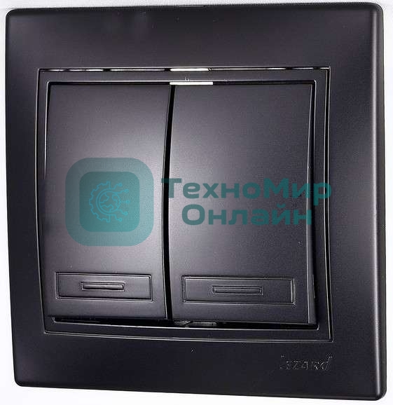 Выключатель 2-кл. 1п СП Мира 10А IP20 со вставкой черный бархат LEZARD 701-4242-101