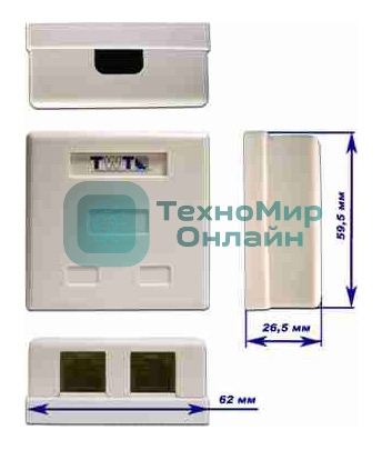 Розетка TWT (TWT-SM2-4512-WH) настенная 1 порт RJ-45 категории 5е и 1 порт RJ-12. UTP. белая
