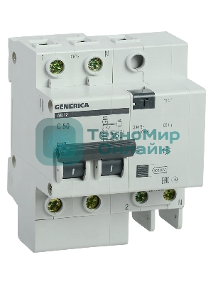 Выключатель автоматический дифференциального тока 2п 50А 300мА АД12 GENERICA IEK MAD15-2-050-C-300