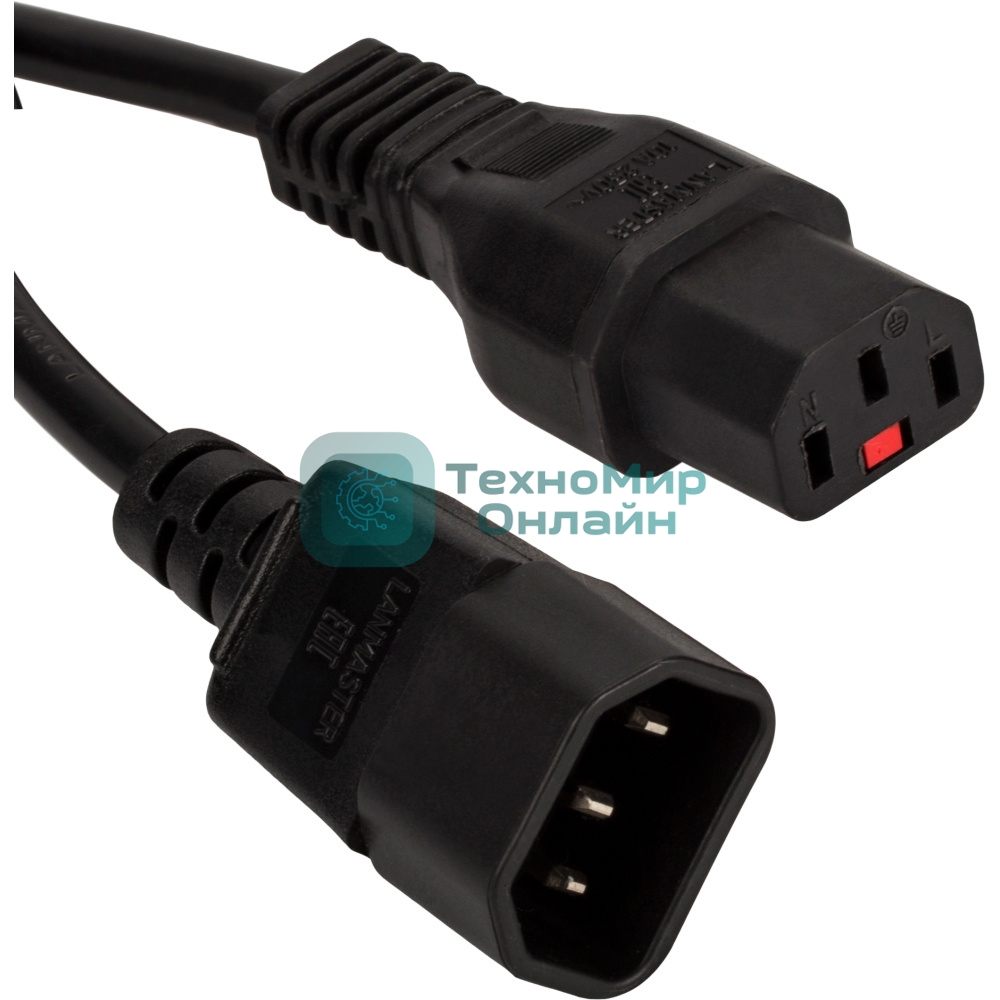 Шнур питания с блокировкой C13-C14, 3х0.75, 220В, 10А, черный, 2 метра