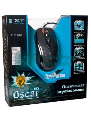 Мышь проводная A4Tech X-718BK черный, 3000 dpi, USB, кнопки - 7