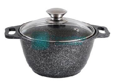 КУКМОР КМТ32а 3,0 л. Кастрюля литая 3,0 л стеклянная крышка. Темный мрамор.