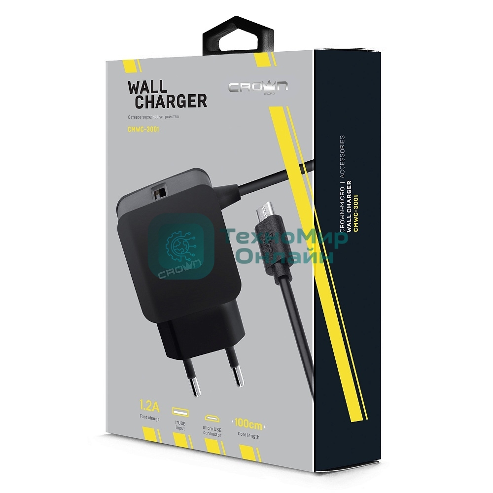 Сетевое зарядное устройство универсальное Crown CMWC-3001 черный
