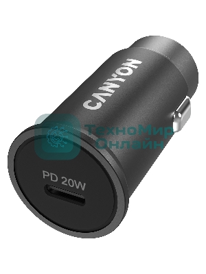 Автомобильный адаптер Canyon, PD 20W Pocket size car charger, input: DC12V-24V, output: PD20W, support iPhone12 PD fast charging, Compliant with CE RoHs, Size: 50.6x23.4x23.4, 18g, черный