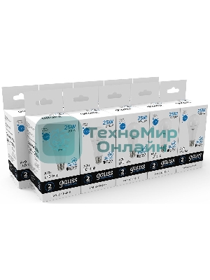 Лампа светодиодная Gauss Elementary 25Вт цок.: E27 груша 220B 6500K св. свеч. белый хол. A67 (упак.: 10 шт)