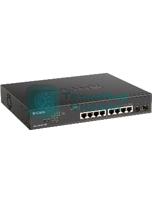 Коммутатор D-Link DGS-1100-10MPPV2/A3A, L2 Smart Switch with 8 10/100/1000Base-T ports and 2 1000Base-X SFP ports (6 PoE ports 802.3af/802.3at (30 W), 2 ports 802.3af/802.3at/802.3bt (90W), PoE Budget 242 W).8K