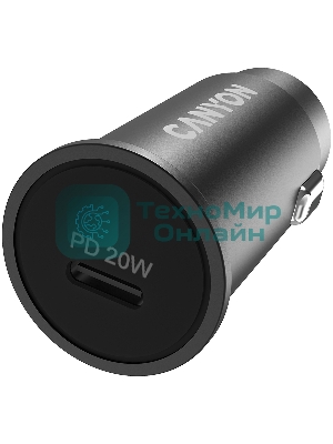 Автомобильный адаптер Canyon, PD 20W Pocket size car charger, input: DC12V-24V, output: PD20W, support iPhone12 PD fast charging, Compliant with CE RoHs, Size: 50.6x23.4x23.4, 18g, черный