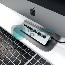 USB-концентратор Satechi Type-C USB Hub & Micro/SD Card Reader. Интерфейс USB-C. 3 порта USB 3.0, слоты для карты памяти, серый космос.