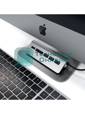 USB-концентратор Satechi Type-C USB Hub & Micro/SD Card Reader. Интерфейс USB-C. 3 порта USB 3.0, слоты для карты памяти, серый космос.