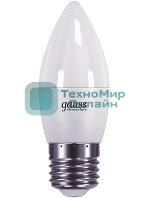 Лампа светодиодная Gauss Elementary 6Вт цок.:E27 свеча 220B 3000K св.свеч.бел.теп. C37 (упак.:10шт)
