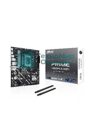 Материнская плата ASUS PRIME H810M-A WIFI, LGA 1851, Intel H810, 2xDDR5, 4xSATA, 2xM.2, 1xPCIe 4.0 x16, 1xPCIe x1, 1xDP, 1xHDMI, 1x1Gb LAN, Wi-Fi, 4xUSB 2.0, 2xUSB 3.2 Gen 2, 3x3.5 мм, 7.1, Micro-ATX