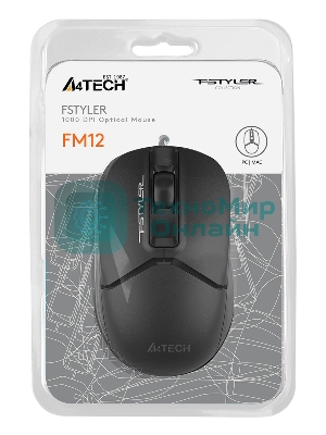 Мышь проводная A4Tech Fstyler FM12S черный, 1200 dpi, USB, кнопки - 3
