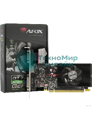 Видеокарта AFOX GeForce GT 740 Low Profile 4Gb (AF740-4096D3L3) 128Bit DVI HDMI VGA, Single fan