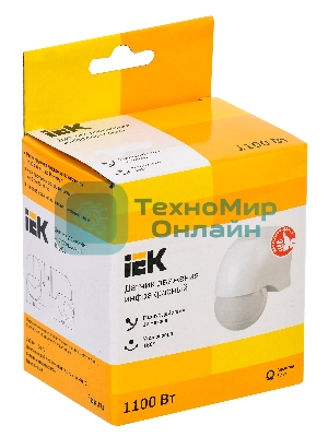 Детектор движения ДД 010 1100Вт угол. обз. 180град. IP44 бел. IEK LDD10-010-1100-001