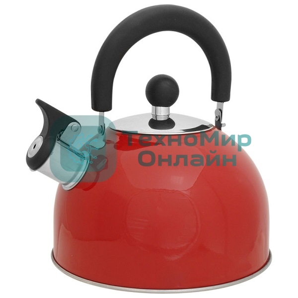 Чайник для плиты MALLONY MAL-039-R из нержавеющей стали со свисток, 2,5 л, красный (в уп. 12 шт)