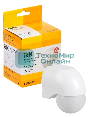 Детектор движения ДД 010 1100Вт угол. обз. 180град. IP44 бел. IEK LDD10-010-1100-001