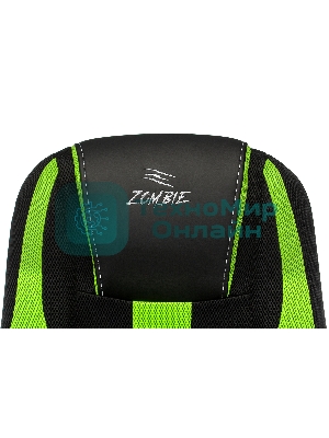 Кресло Бюрократ Zombie 9 черный/салатовый, экокожа, 120 кг, механизм качания