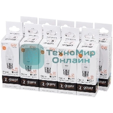 Лампа светодиодная Gauss Elementary 6Вт цок.:E27 свеча 220B 3000K св.свеч.бел.теп. C37 (упак.:10шт)