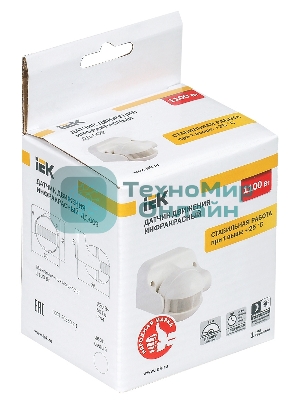 Детектор движения ДД 009 1100Вт угол. обз. 180град. IP44 бел. IEK LDD10-009-1100-001