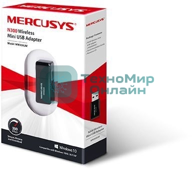 Сетевой адаптер USB2.0 адаптер Mercusys MW300UM, 300 Мбит/с, компактный