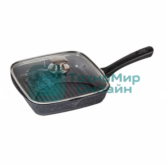Сковорода - гриль квадр. 26 см, несъемн. ручка и стекл. крышка 